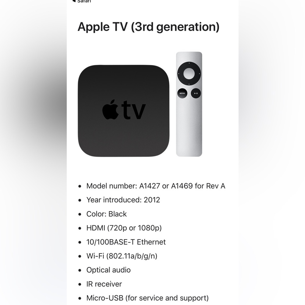 Working Apple TV 3rd Generation Model A1469